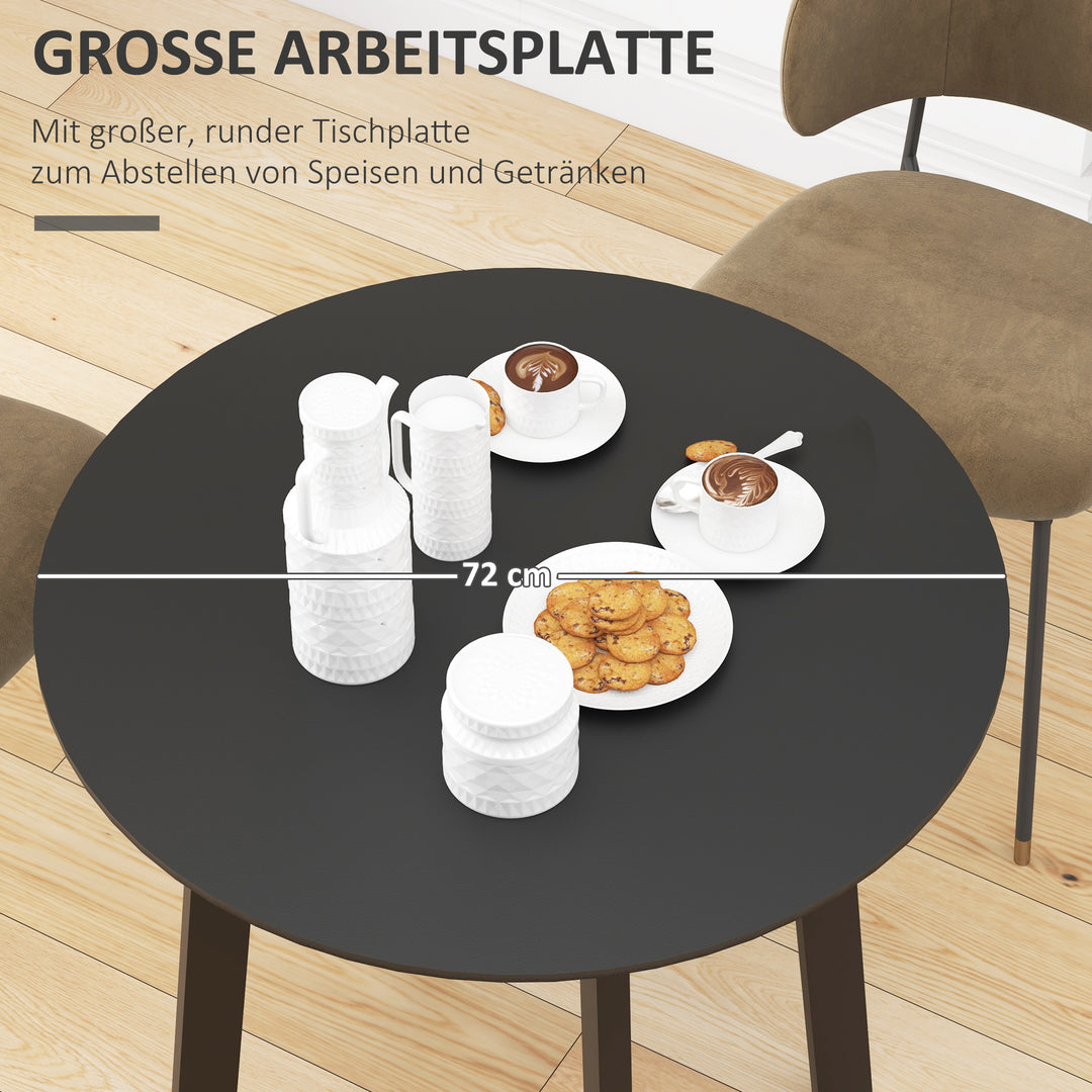 Spisebord til 2 personer, hvid bordplade, metalben med fodkapper, Ø72 x 75H cm, sort