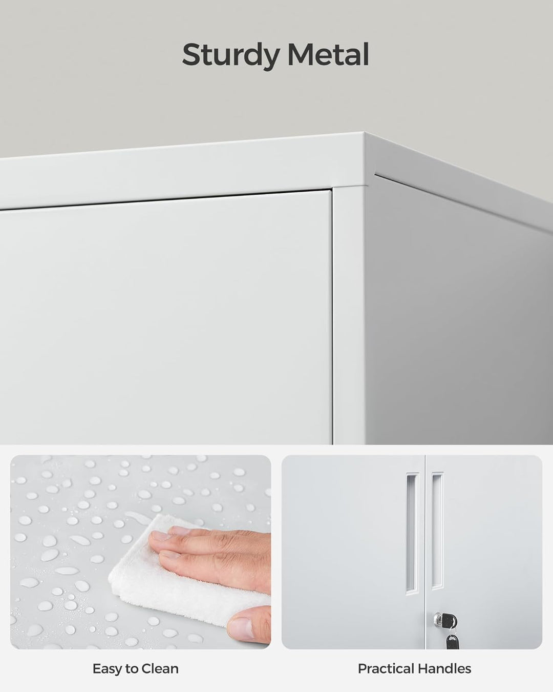 Opbevaringsskab med 2 låger og lås, gråt stålskab med dybe hylder, mål ca. 80 x 40 x 90 cm (H x B x D)