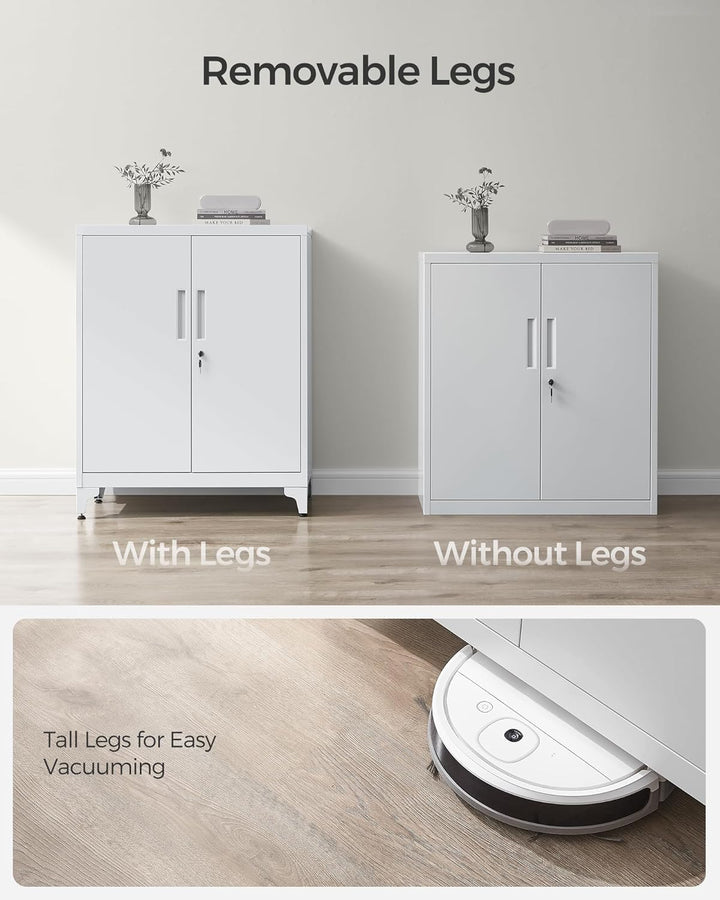 Opbevaringsskab med 2 låger og lås, gråt stålskab med dybe hylder, mål ca. 80 x 40 x 90 cm (H x B x D)