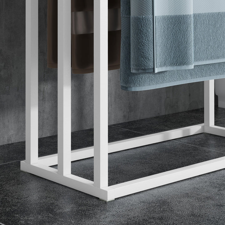 Håndklædeholdersæt med 3 håndklædestænger, industrielt design, bambus, 45 x 22,5 x 86 cm, hvid + naturfarvet