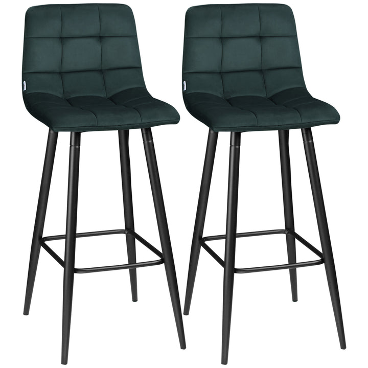 Barstolsæt med 2, moderne design, blødt sæde, stålstel, 42 x 47 x 105 cm, grøn
