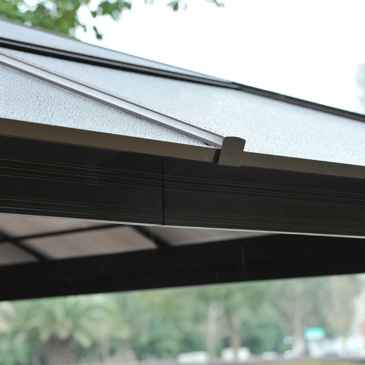 Havepavillon med hårdt tag 4,2 x 3,6 m, gardiner med fluenet, aluminiumsramme, brun+creme