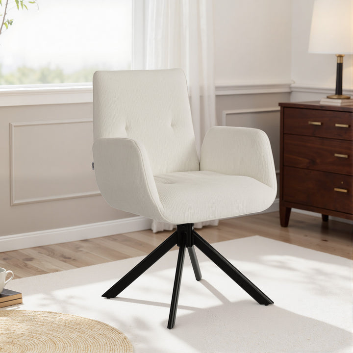 Polstret lænestol, accentstol, moderne design, drejelig, op til 120 kg, cremehvid