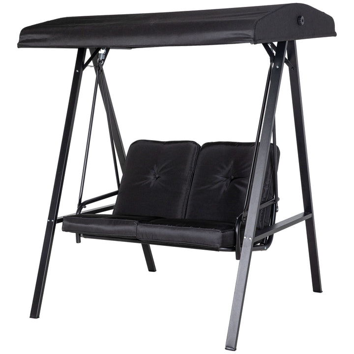 Hollywood gynge, 2-personers havegynge med justerbar baldakin, lasteevne op til 220 kg, 145 x 116 x 172 cm, sort