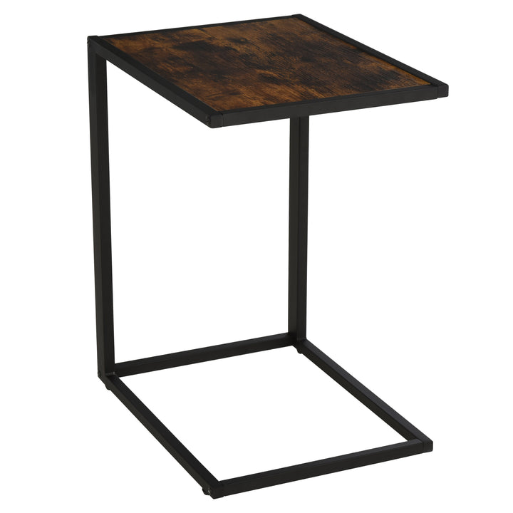 C-formet sidebord, sofabord, laptopbord til soveværelse og stue, lille område med metalramme, industriel stil, metal, mdf, rustik brun, 40,6 x 50,8 x 64,2 cm