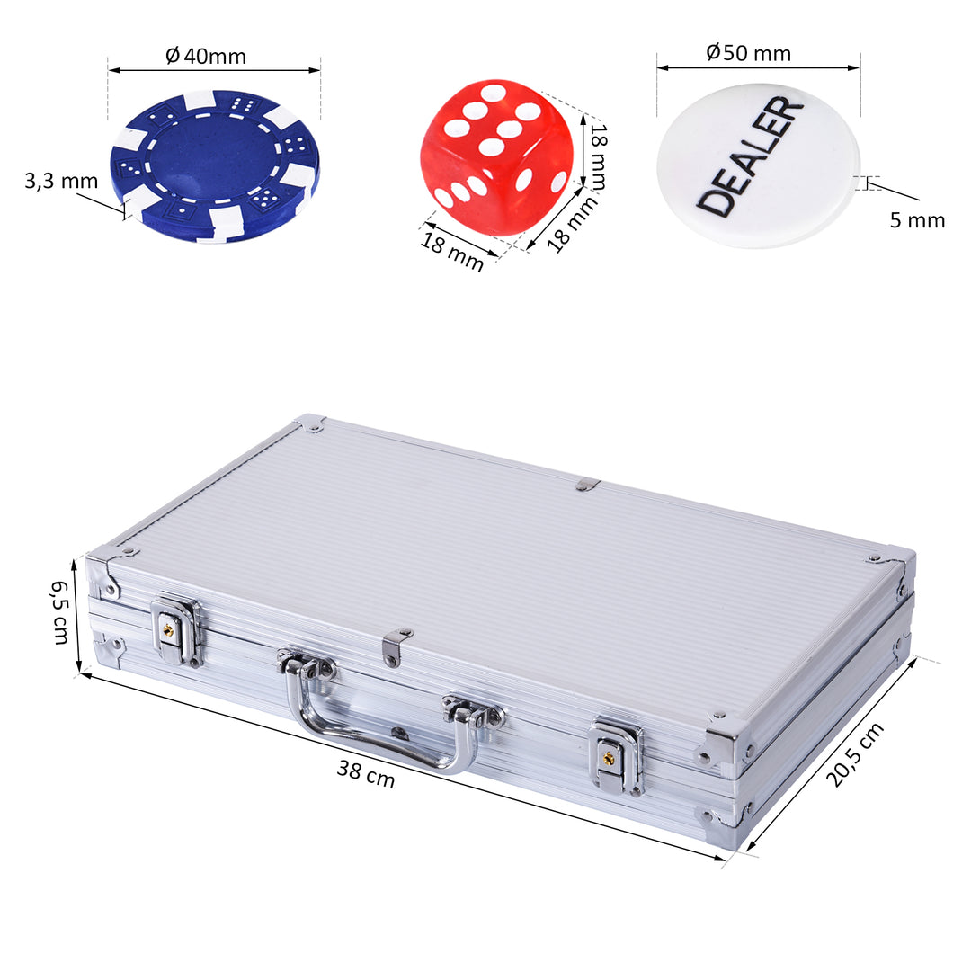 Pokerkasse låsbart pokersæt med etui 300 chips 5 terninger 2 kortspil tilbehør, pokerchips komplet sæt pokerspil kortspil aluminium etui til texas hold'em, blackjack