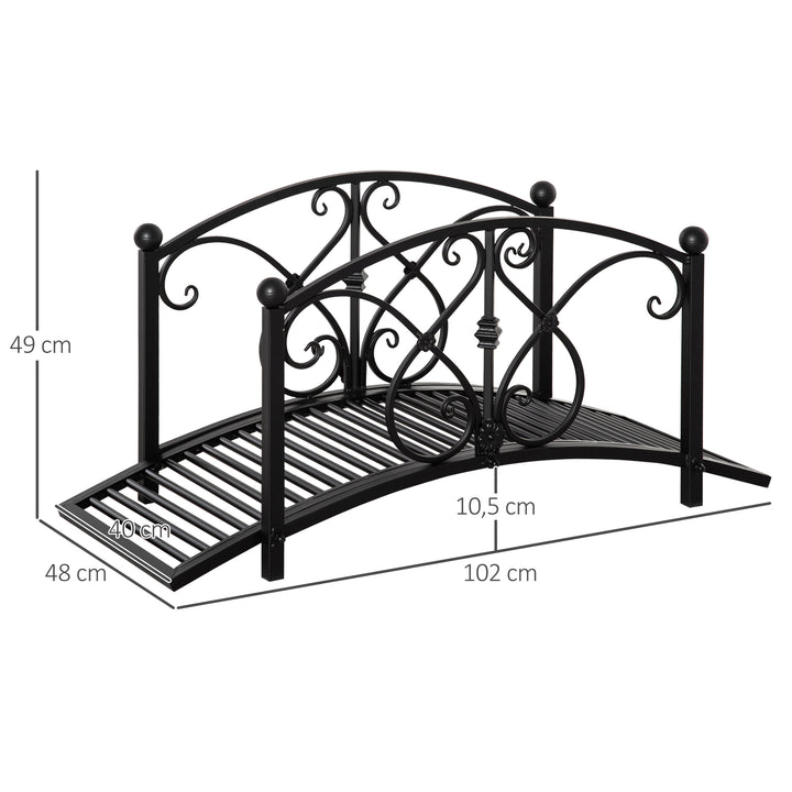 Havebro, dambro med sikkerhedsrækværk, dekorativ bro, lasteevne op til 100 kg, 102 x 48 x 49 cm, sort