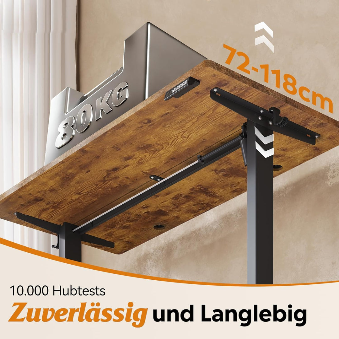 DEVAISE højdejusterbart skrivebord 160×70 cm, støjsvag motor med 3 højdeindstillinger, justeringsområde 72–118 cm, ergonomisk hæve-sænke skrivebord til kontor, brun