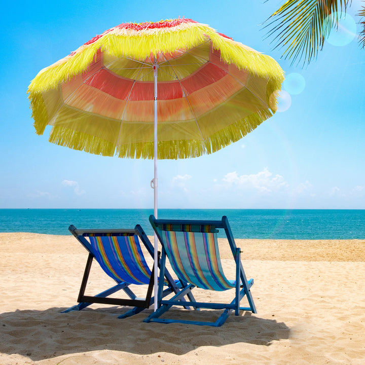 Hawaii-parasol, solskærm, haveparasol, højdejusterbar, vipbar, farverig, Ø160 x 190 cm