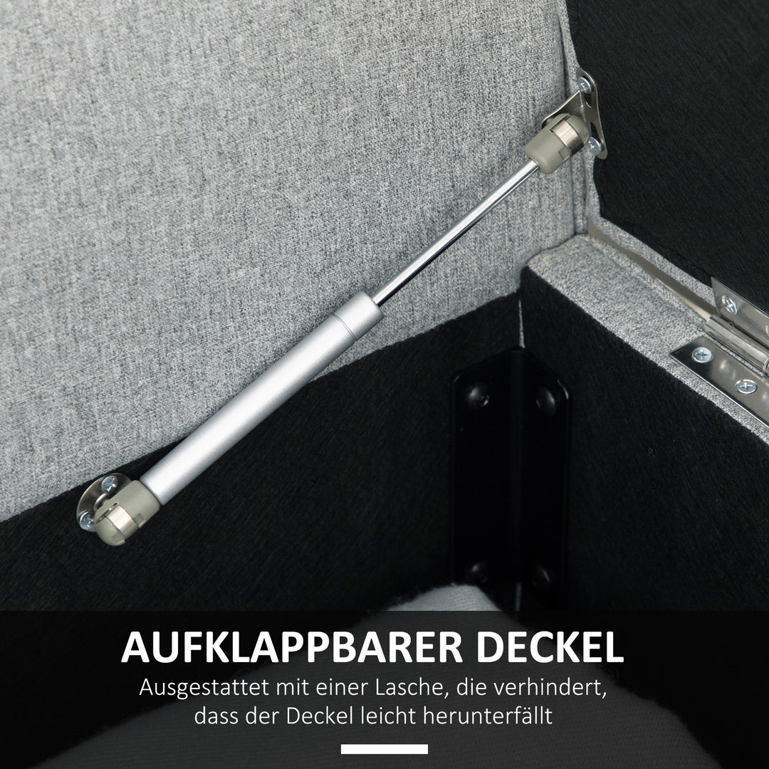 Bænk sengebænk polstret bænk med opbevaring, linnedlook, grå