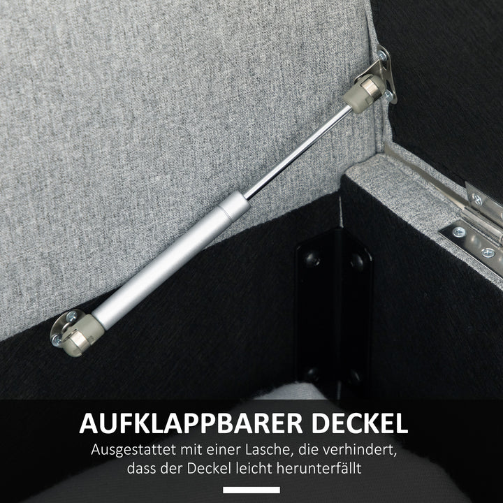 Bænk sengebænk polstret bænk med opbevaring, linnedlook, grå