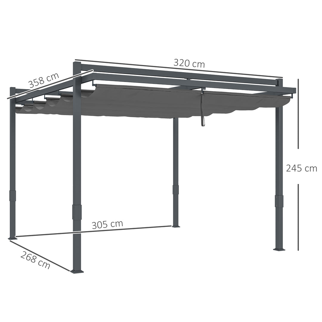Pergola pavillon ca. 3,5x3m aluminium stabil vinterbestandig solbeskyttelse med justerbart skydetag grå