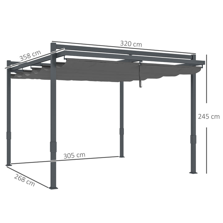 Pergola pavillon ca. 3,5x3m aluminium stabil vinterbestandig solbeskyttelse med justerbart skydetag grå