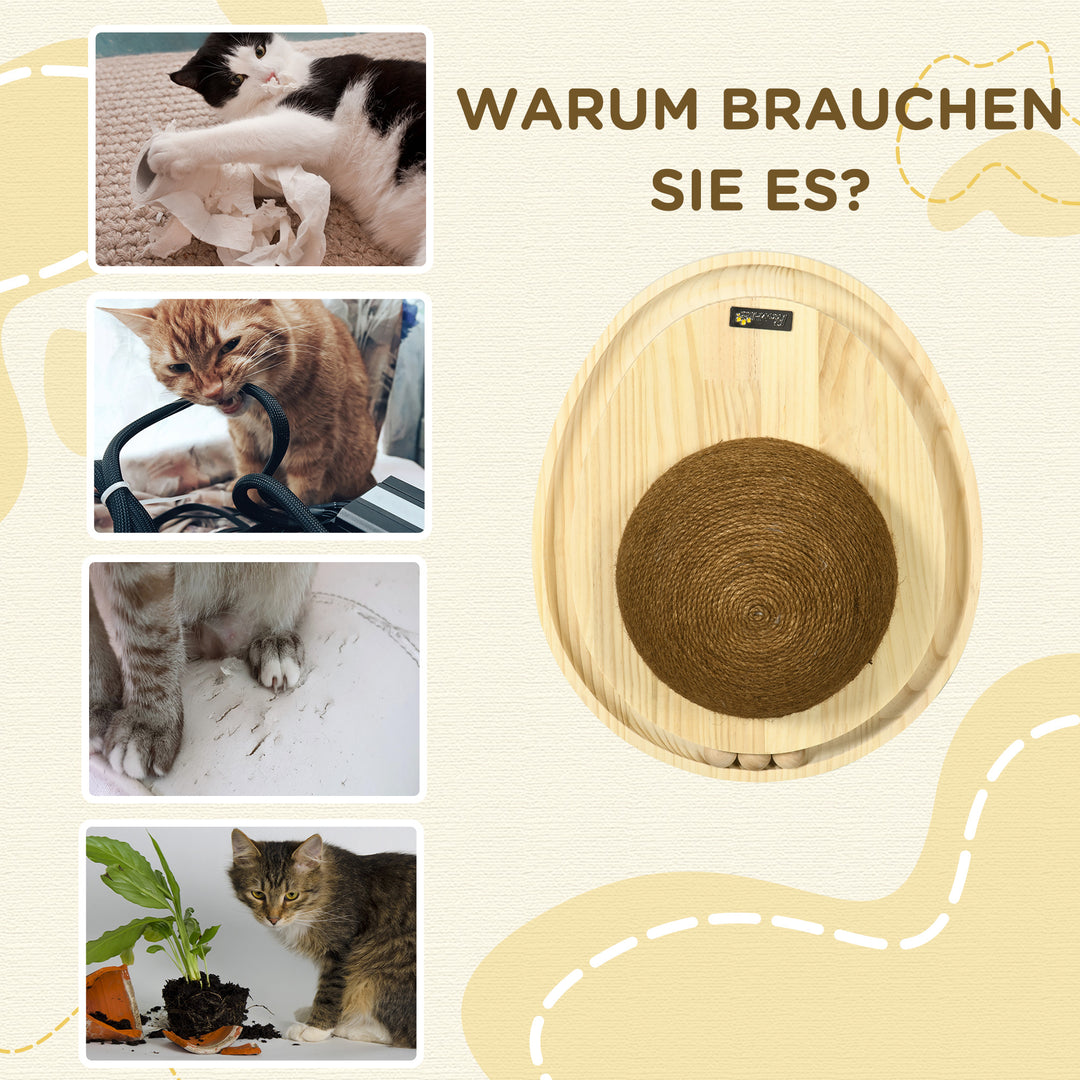 Interaktivt kattelegetøj, kradseflade, oval boldbane, fyrretræ, 39,5 x 32,5 x 14,5 cm