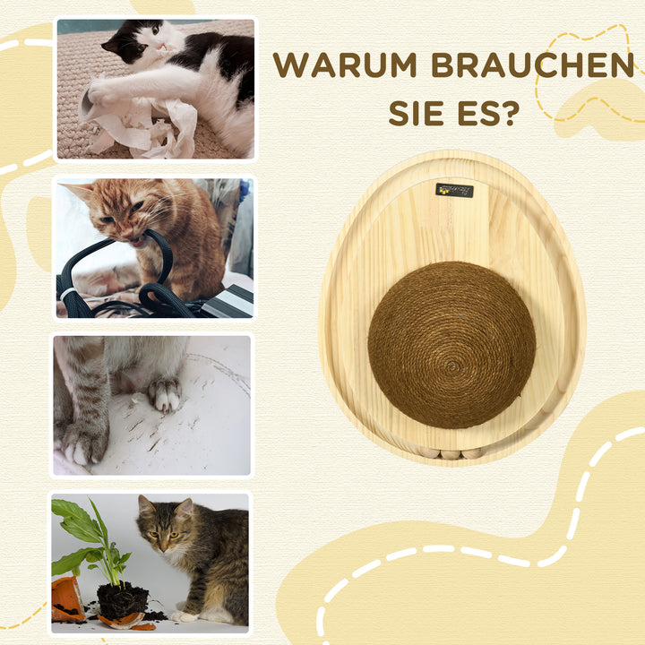 Interaktivt kattelegetøj, kradseflade, oval boldbane, fyrretræ, 39,5 x 32,5 x 14,5 cm