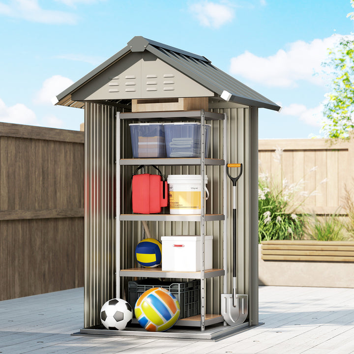 Metalhaveskur, 1,17 m², redskabsskur med skråtag, ventilation, lås, handsker, 122 x 121 x 192 cm