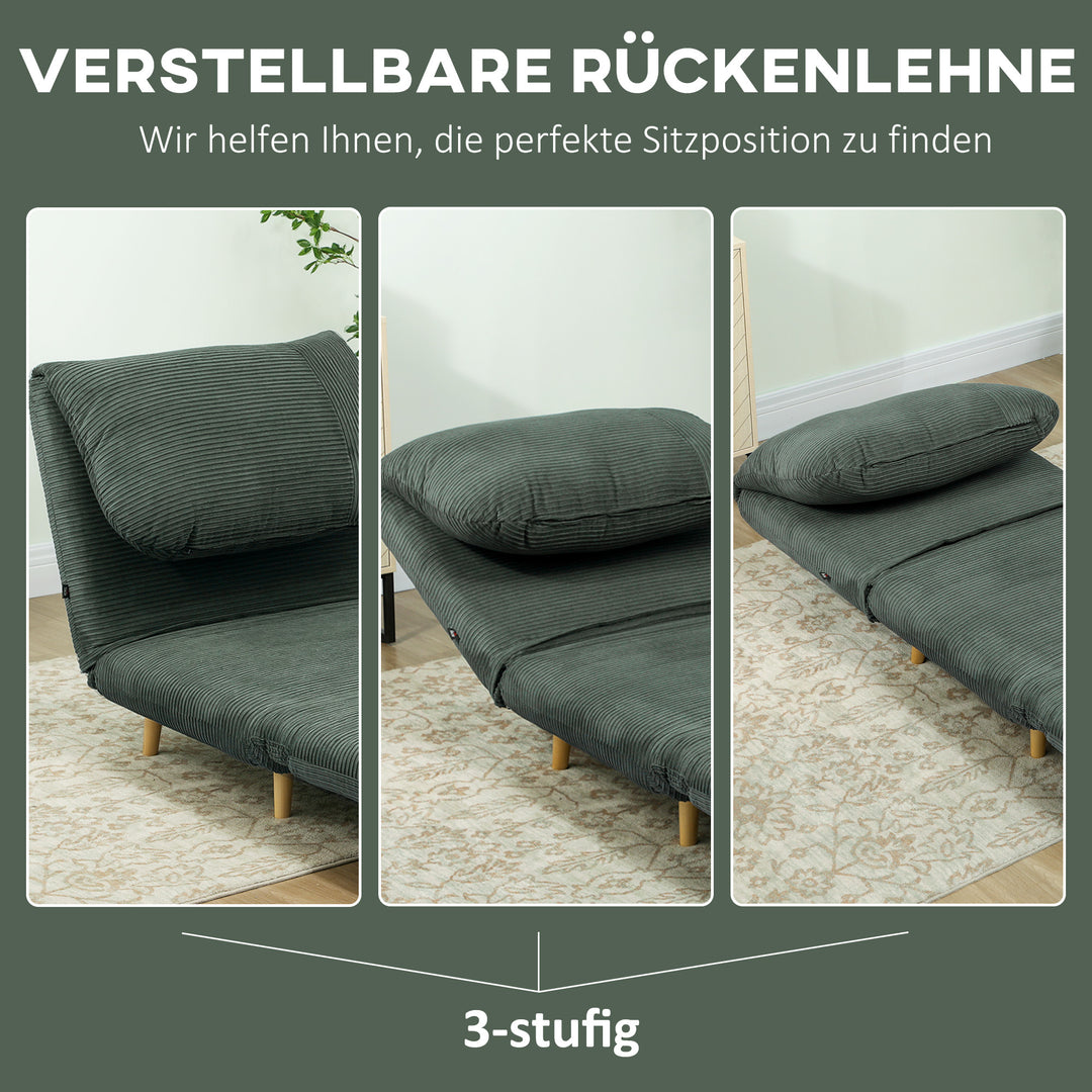 2-i-1 sovesofa gæsteseng, justerbar nakkestøtte, fløjlslook, 82 cm x 87 cm x 89 cm, grøn