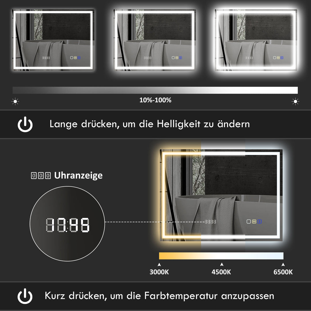 Badeværelsesspejl med belysning 100x80 cm LED spejlur sølv