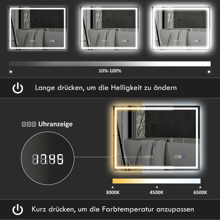 Badeværelsesspejl med belysning 100x80 cm LED spejlur sølv