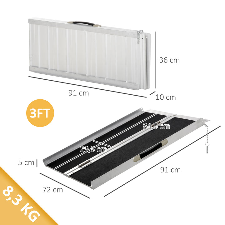 Kørestolsrampe, kørestole, rollatorer, sammenklappelig, aluminium, 270 kg lastkapacitet, sort, 91 x 72 x 5 cm