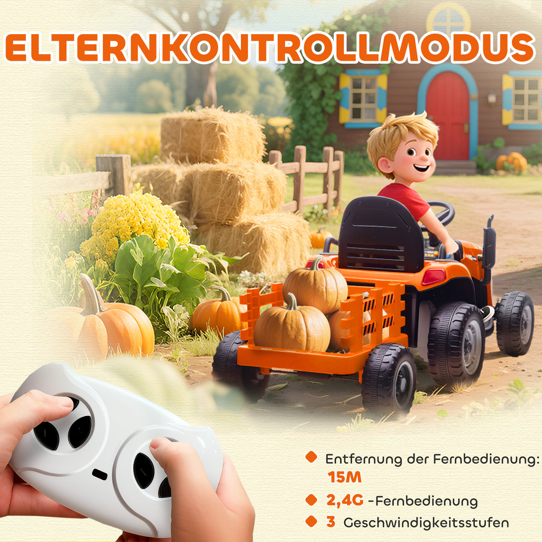 Elektrisk børnetraktor, havetraktor med fjernbetjening, blød start, til børn i alderen 3-8 år, orange