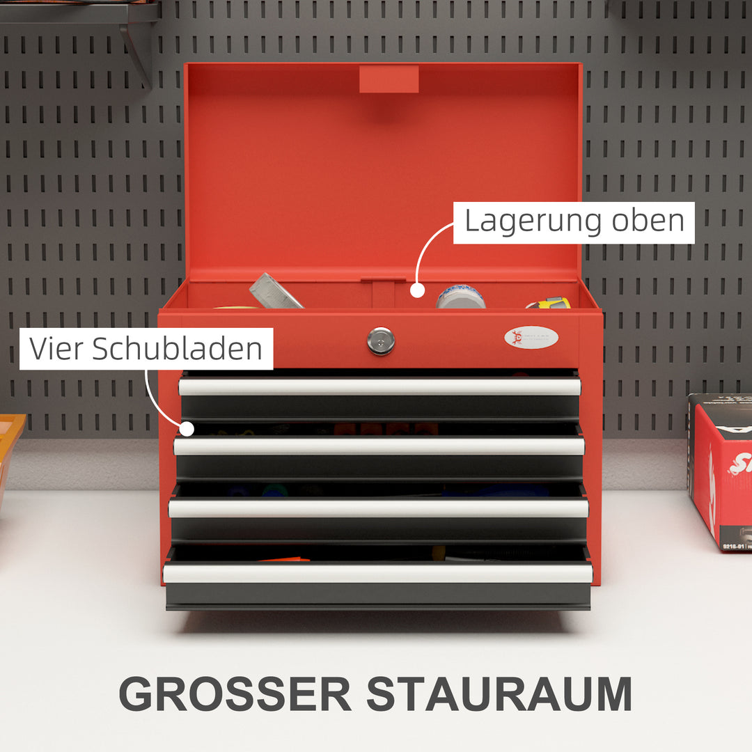 Værktøjskasse, værktøjsvogn, inkl. lås, 2 nøgler, 45 cm x 24,5 cm x 32,5 cm, rød