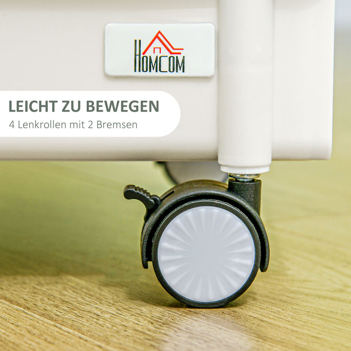 Rullekurv, 3 etager, hængekurv, skubbehåndtag, 4 hjul, metalramme, hvid, 50 x 29,4 x 77 cm