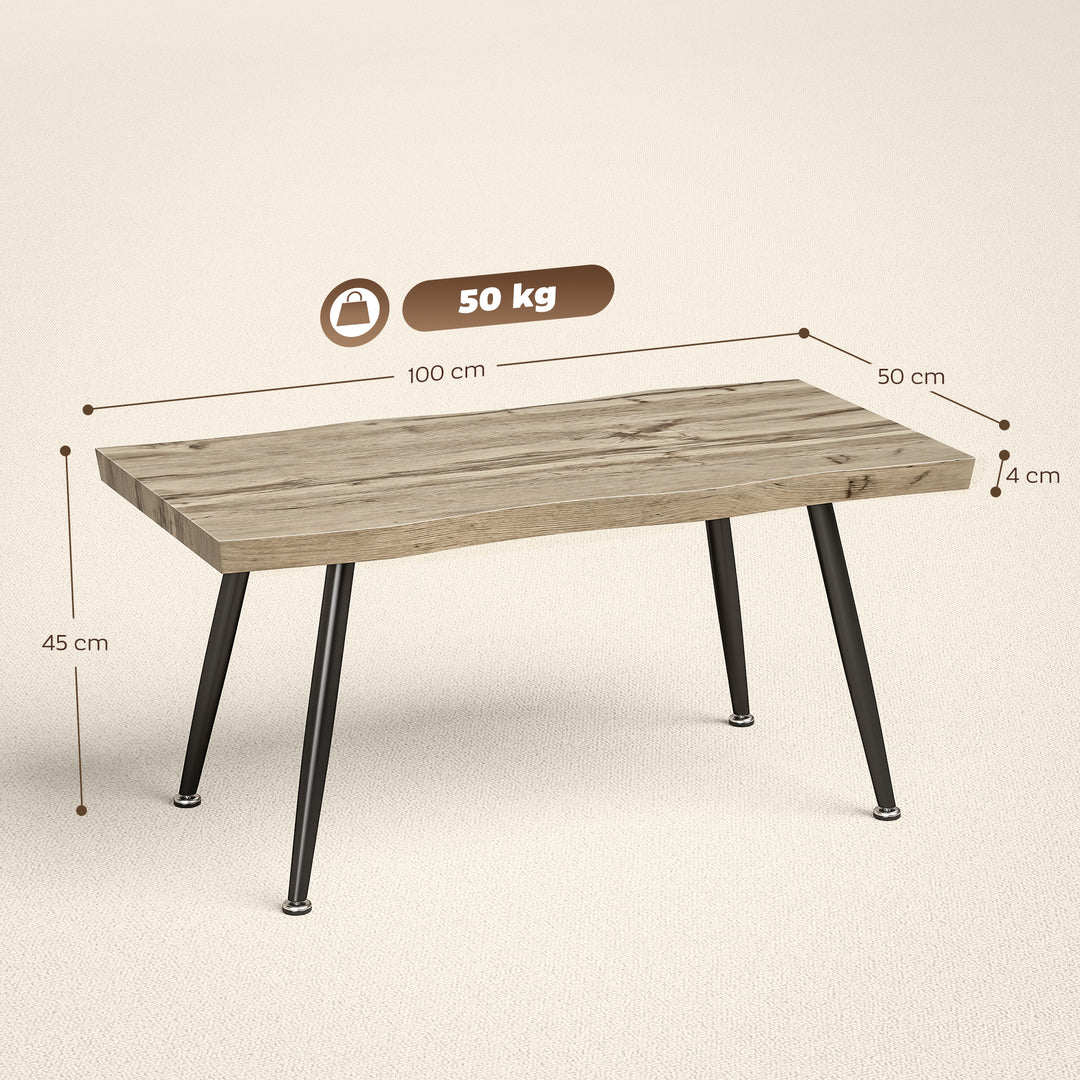 Sofabord/sidebord med metalben, 4 cm tyk bordplade, stuebord, 100 x 50 x 45 cm, eg og sort