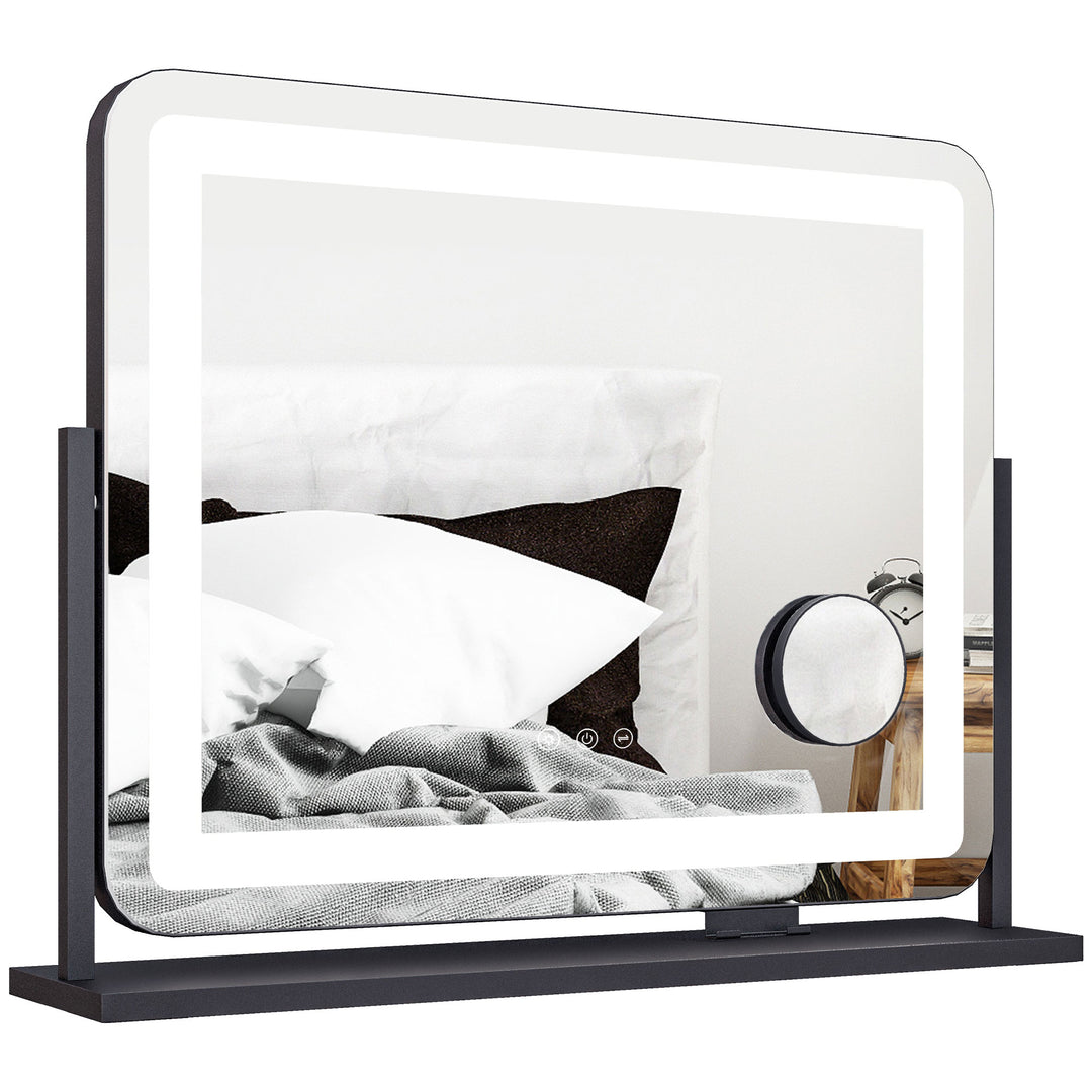 Makeupspejl med led-lys, usb-port, 3 tilstande, roterbar, sort