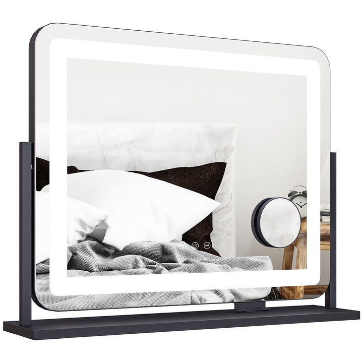 Makeupspejl med led-lys, usb-port, 3 tilstande, roterbar, sort