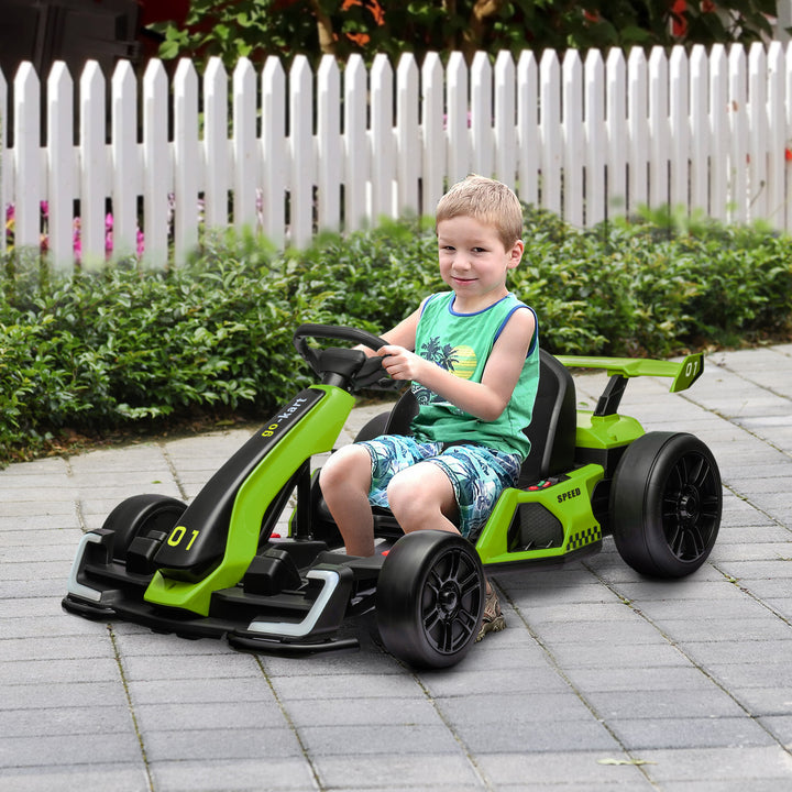 24V elektrisk gokart til børn med driftfunktion, 6-12 år, grøn