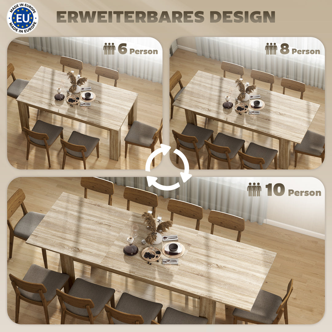 Udtrækkeligt spisebord, kan forlænges fra 180 til 260 cm, til 6-10 personer, træ