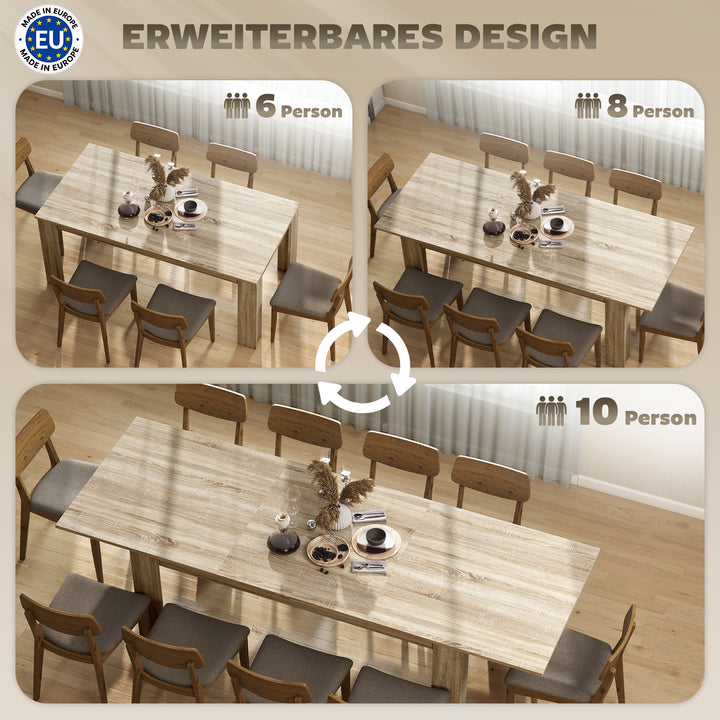 Udtrækkeligt spisebord, kan forlænges fra 180 til 260 cm, til 6-10 personer, træ