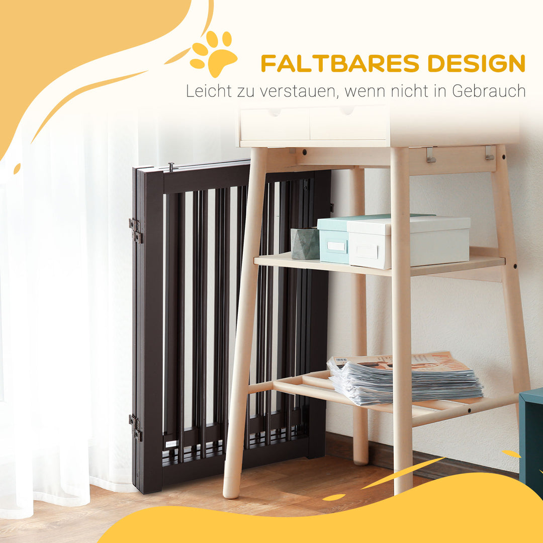 Hundegitter, fritstående, justerbar sikkerhedsgitter med fødder, 155 x 76 cm, træ, foldbar, trappegitter til trapper, døre, køkken, entre, 3 paneler, mørkebrun