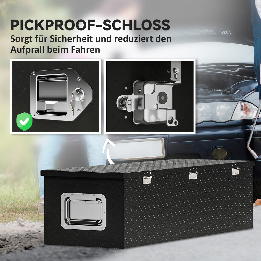 Robust opbevaringskasse i aluminium med sidehåndtag, lås og nøgler, værktøjskasse, 99 x 33 x 25,4 cm