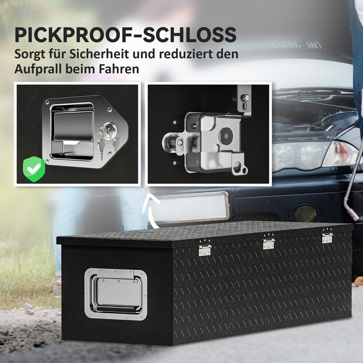 Robust opbevaringskasse i aluminium med sidehåndtag, lås og nøgler, værktøjskasse, 99 x 33 x 25,4 cm