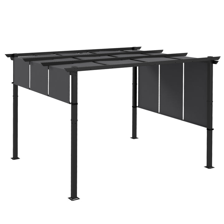 Markise/solsejl. Pergola, vejrbestandig, inklusive monteringsbeslag, 3 x 3,5 m, mørkegrå.