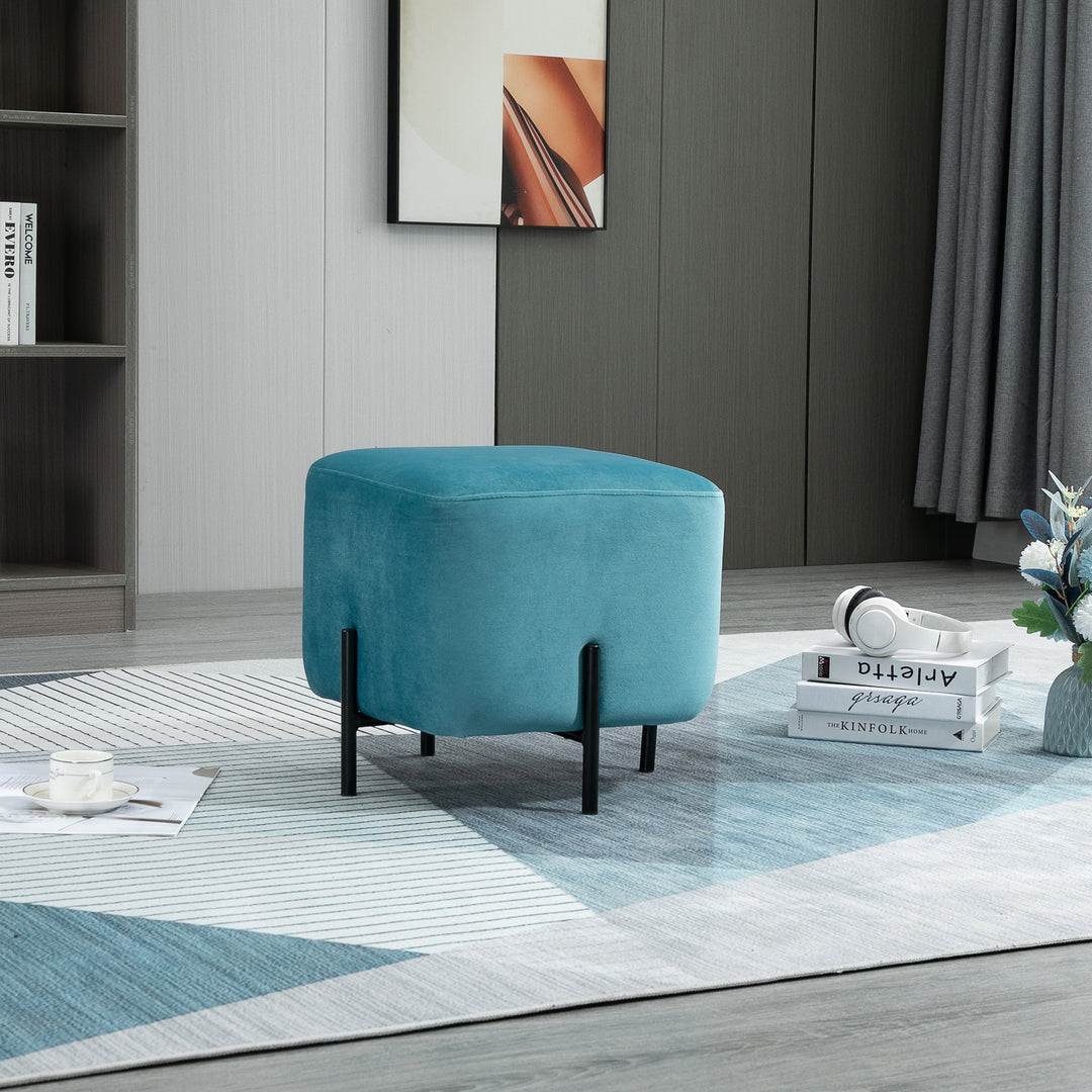 Fodskammel/fodstøtte, polstret, polyester, stål, skum, turkis, 44,5 x 44,5 x 41,5 cm