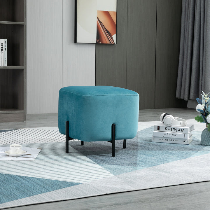 Fodskammel/fodstøtte, polstret, polyester, stål, skum, turkis, 44,5 x 44,5 x 41,5 cm