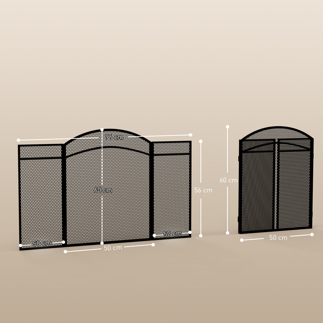 Gnistbeskyttelse til pejse, elegant gnistfanger, foldbar, belagt, sort, 96 x 60 cm