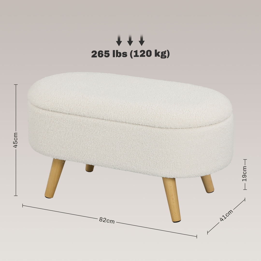 Bænk med opbevaring og låg, fodskammel til entré, stue, soveværelse, træ, stofbetræk, hvid