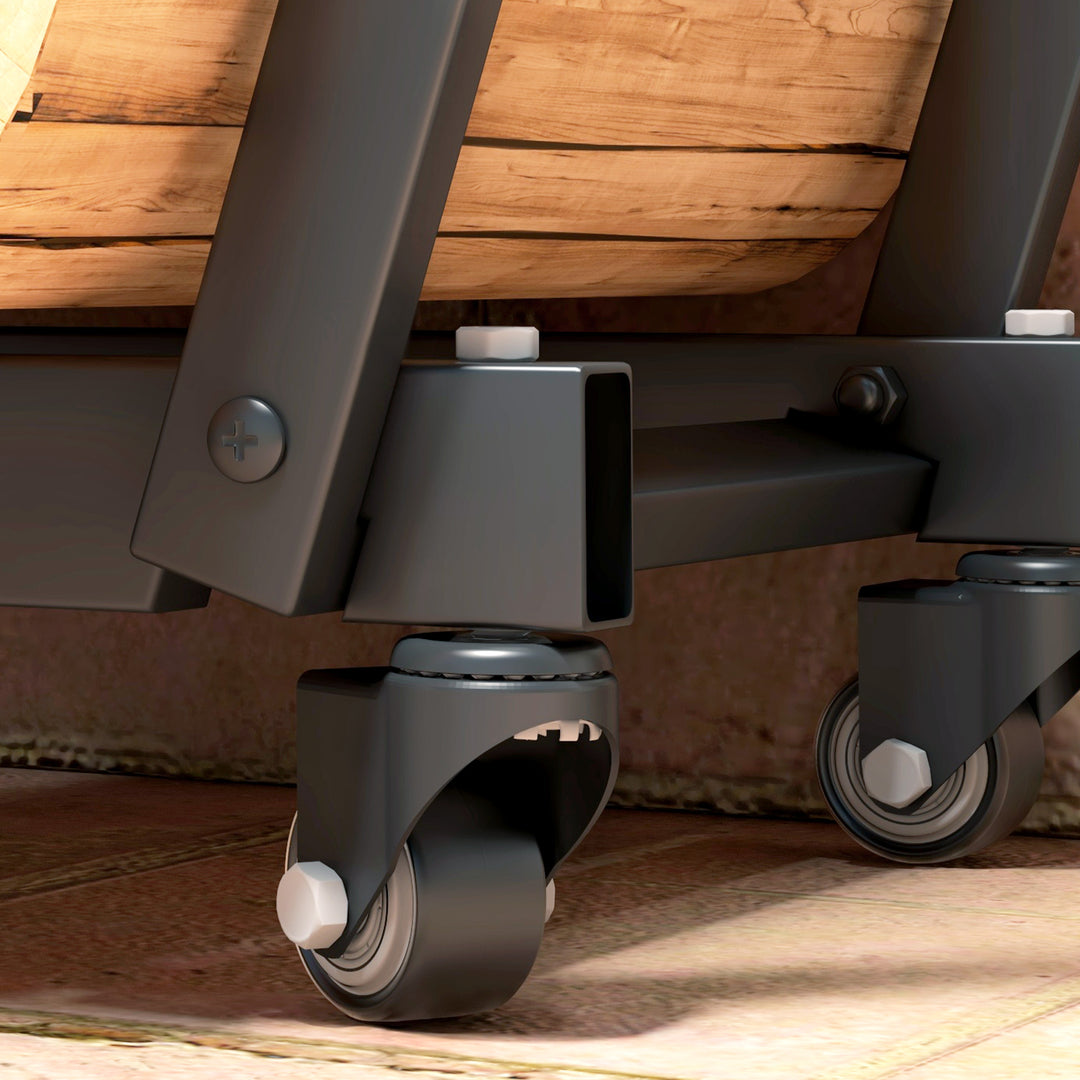 Brændereol, trapezformet design, pulverlakeret metal, mobil med hjul, 79 x 30 x 81 cm, sort