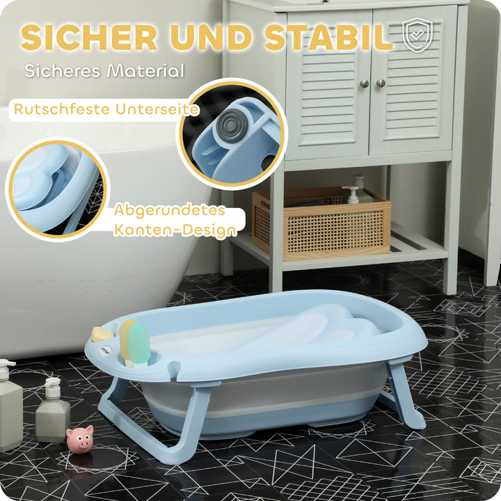 Babybadekar, foldbart, skridsikker bund, sikre materialer, 83l x 48b x 23,5h cm, lyseblå