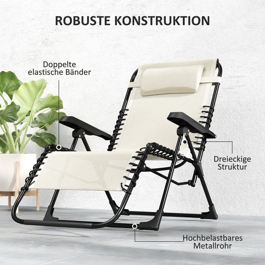 Sammenklappelig liggestol/havestol med nakkestøtte, justerbar ryglæn med 5 positioner, bæreevne op til 120 kg, beige