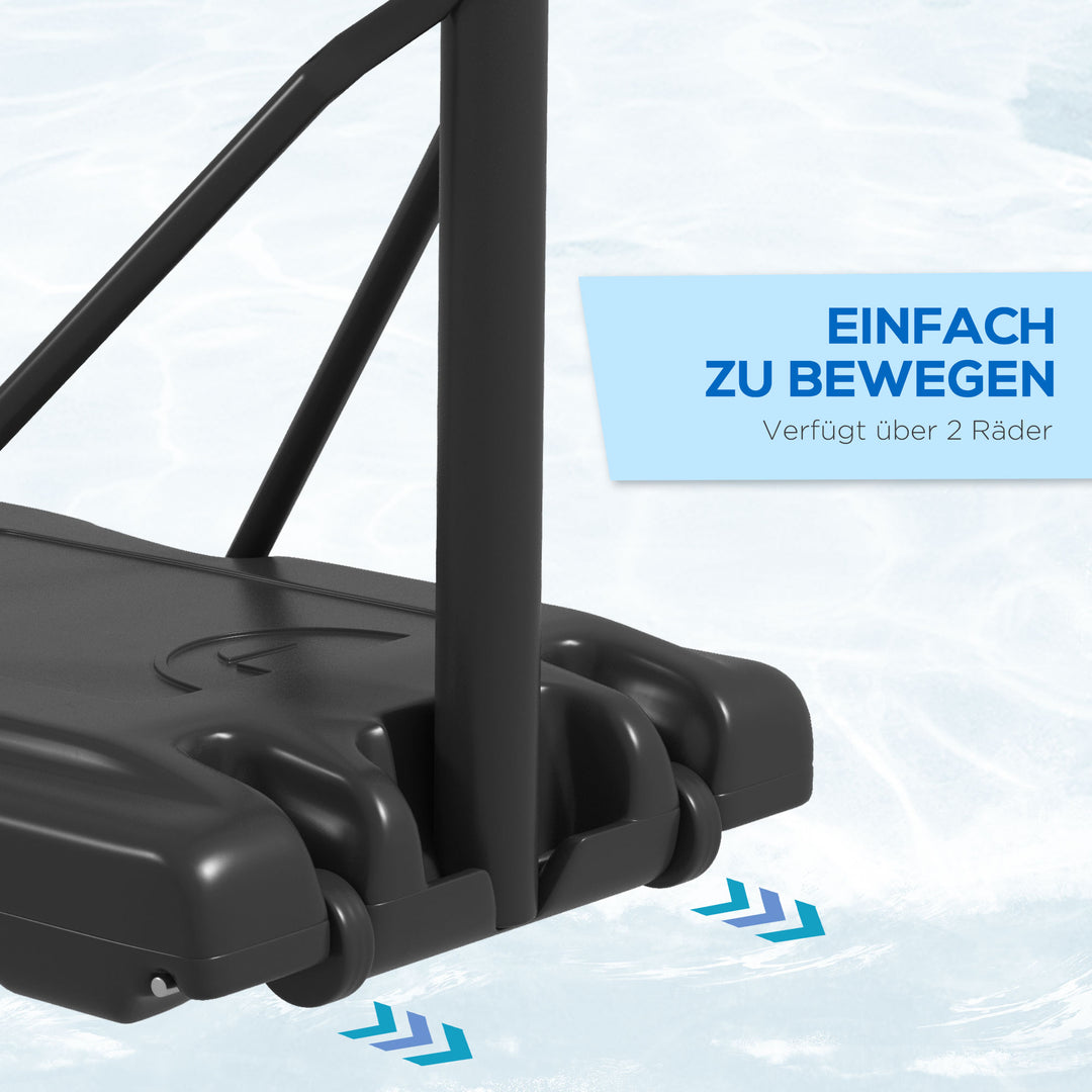 Basketballstativ, udendørs/indendørs, højdejusterbar, med hjul, fyldbar base, basketballhøjde 2,30-3,05 m