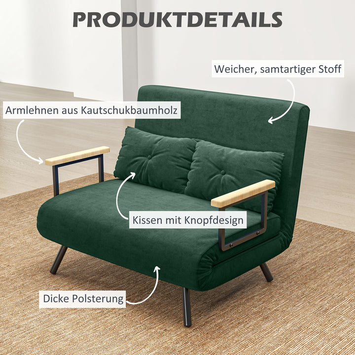 4-i-1 sovesofa med sovefunktion, fløjlslook, 183x98,5 cm, grøn
