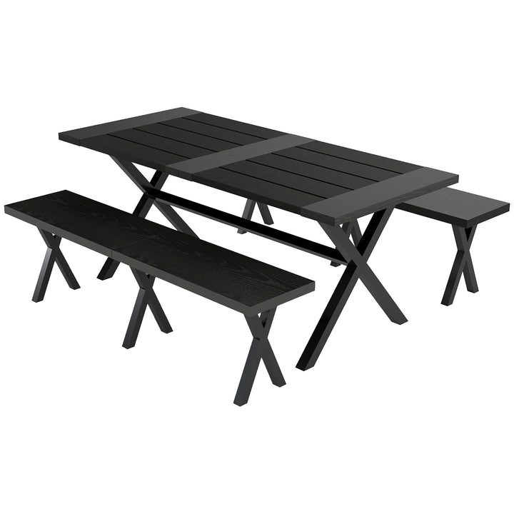 Ølteltsæt til 6 personer, vejrbestandigt, trælook, aluminiumsramme, sort