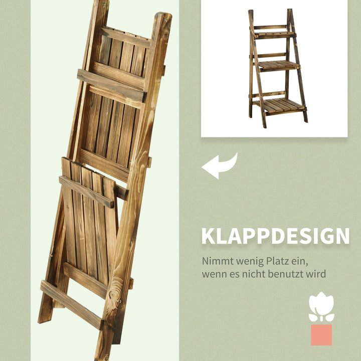 3-lags plantestativ, foldbar 93 cm høj blomsterstativ til indendørs og udendørs brug, træplantehylde, urtepottestativ med bakker, plantetrappe til stue, have, balkon, mørkebrun