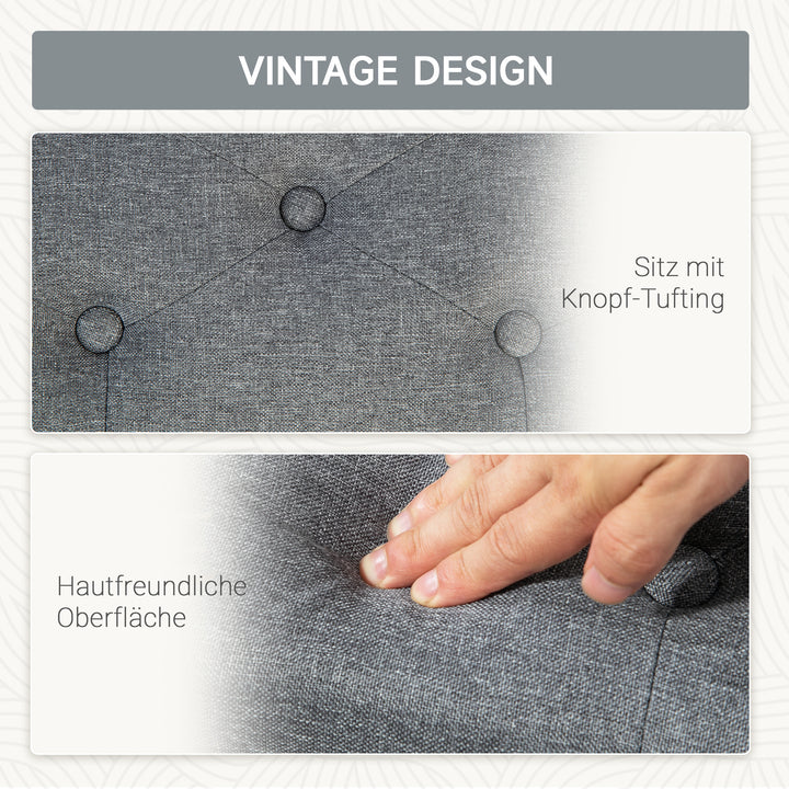 Bænk, polstret bænk med opbevaring, hørlignende polyester, gummitræ, 100 x 40 x 44 cm, lysegrå