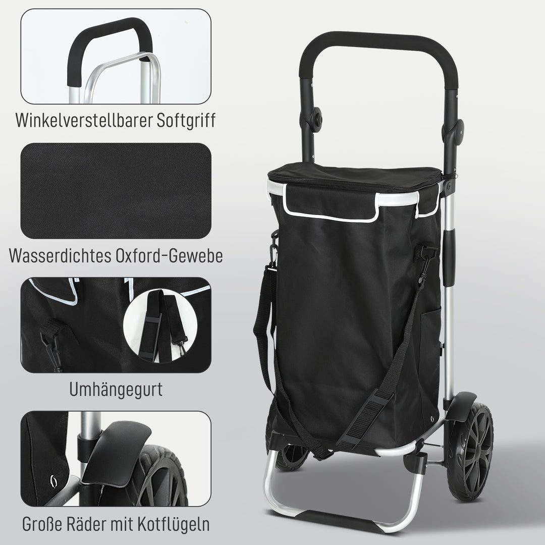 3-i-1 foldbar indkøbsvogn med 40 liters kapacitet, lasteevne op til 25 kg, med kølerum, sort